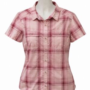 Eddie Bauer Women's Pink Plaid Button Up Shirt XXL Hiking Outdoor